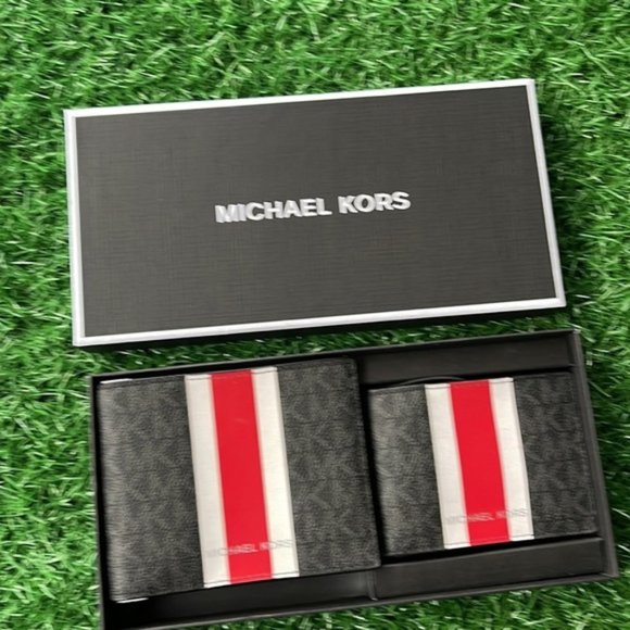 Michael Kors Boxed Signature 3 in 1 Bifold Wallet In Black / Flame Red - Picture 7 of 13